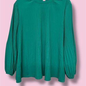Adrianna Papell Emerald Green Pleated Long-Sleeve Blouse